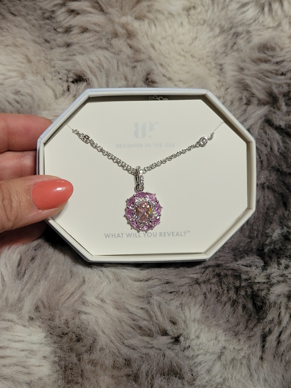 Pink Halo Pendant Necklace with Silver Chain
